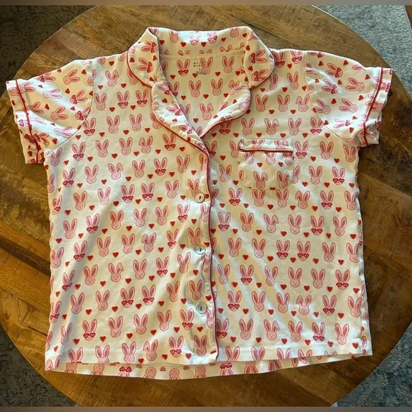 Roller Rabbit Pink Lovestruck Bunny Polo Pajamas Preppy Valentine’s Day Sz L